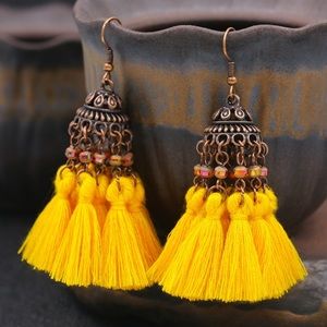 ANTIQUE BRONZE BOHO DROP TASSEL PENDANT EARRINGS